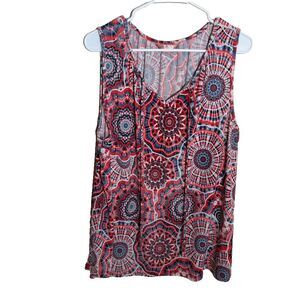 Amana Tank Top Women's 3X V-Neck Printed Casual Colorful Tie Career Blouse